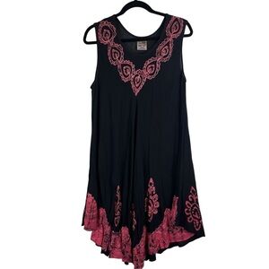 INDIA BOUTIQUE Women's Sleeveless Black Pink Embroidered Tie Dye Midi Dress OS